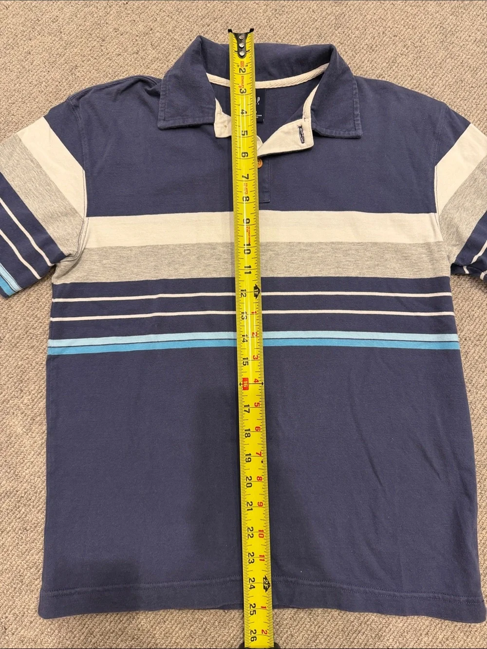 GAP KIDS Navy Cotton Polo with White, Gray and Light Blue Stripes SIZE XL-12